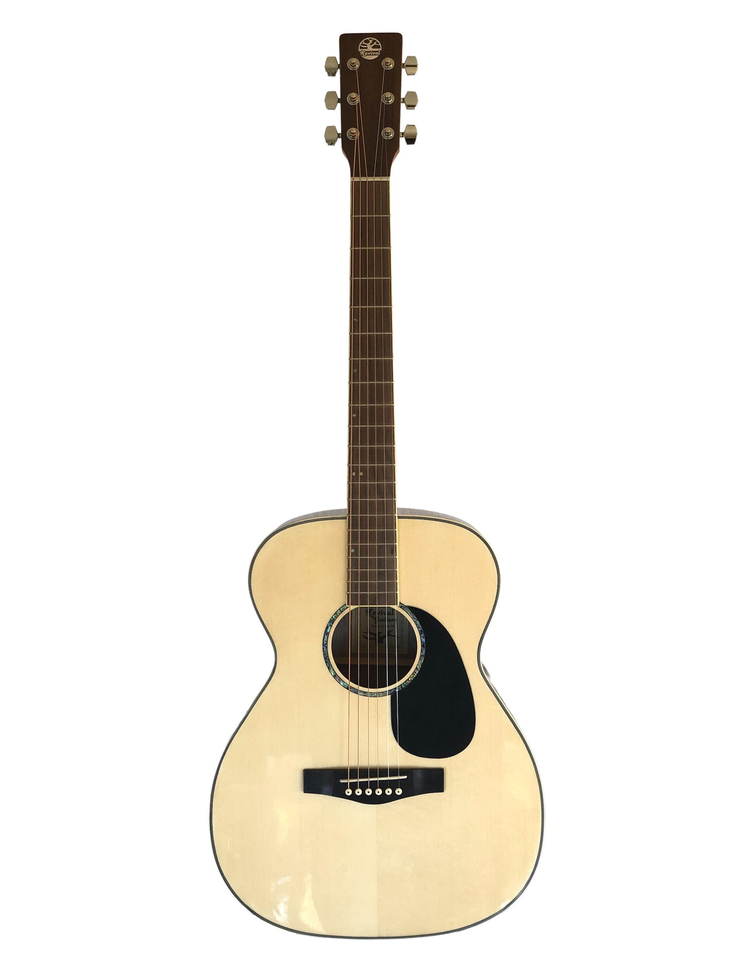 Photo of the Revival RG-25 acoustic guitar, from the front, full body